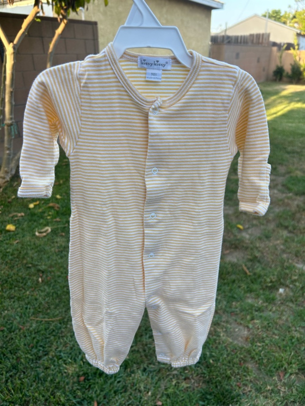 Kissy Kissy Cream and Yellow Stripe Footed One-Piece